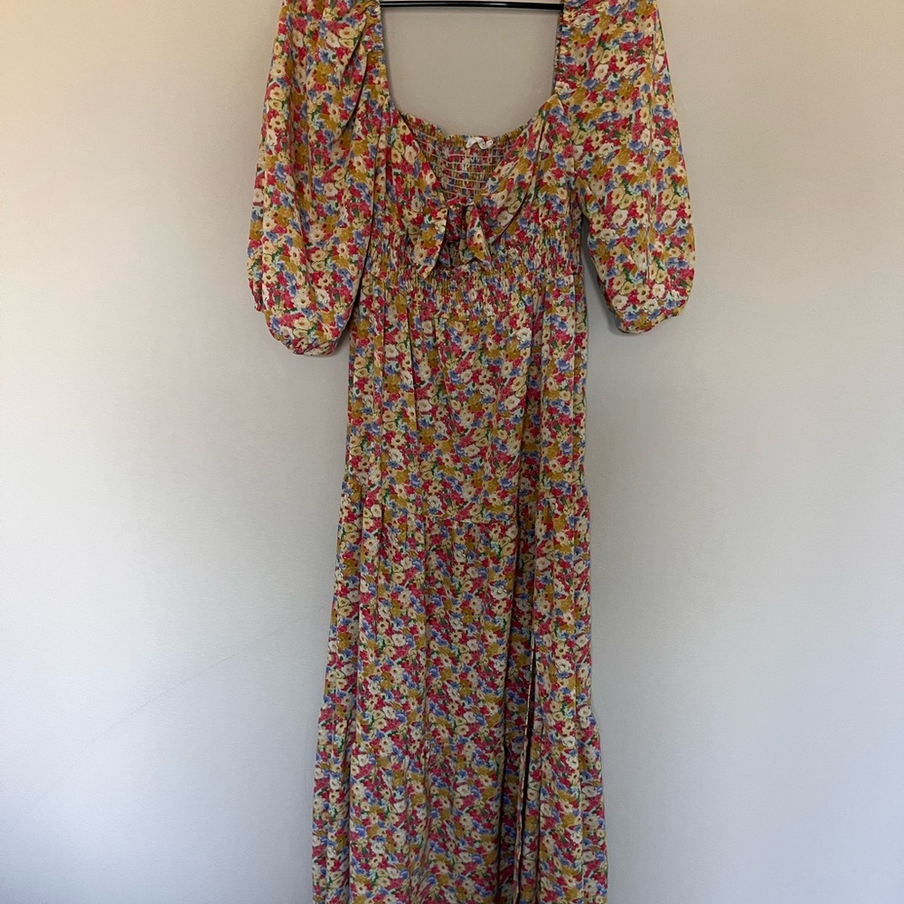 Lush Yellow Floral Puff-Sleeve Maxi Dress